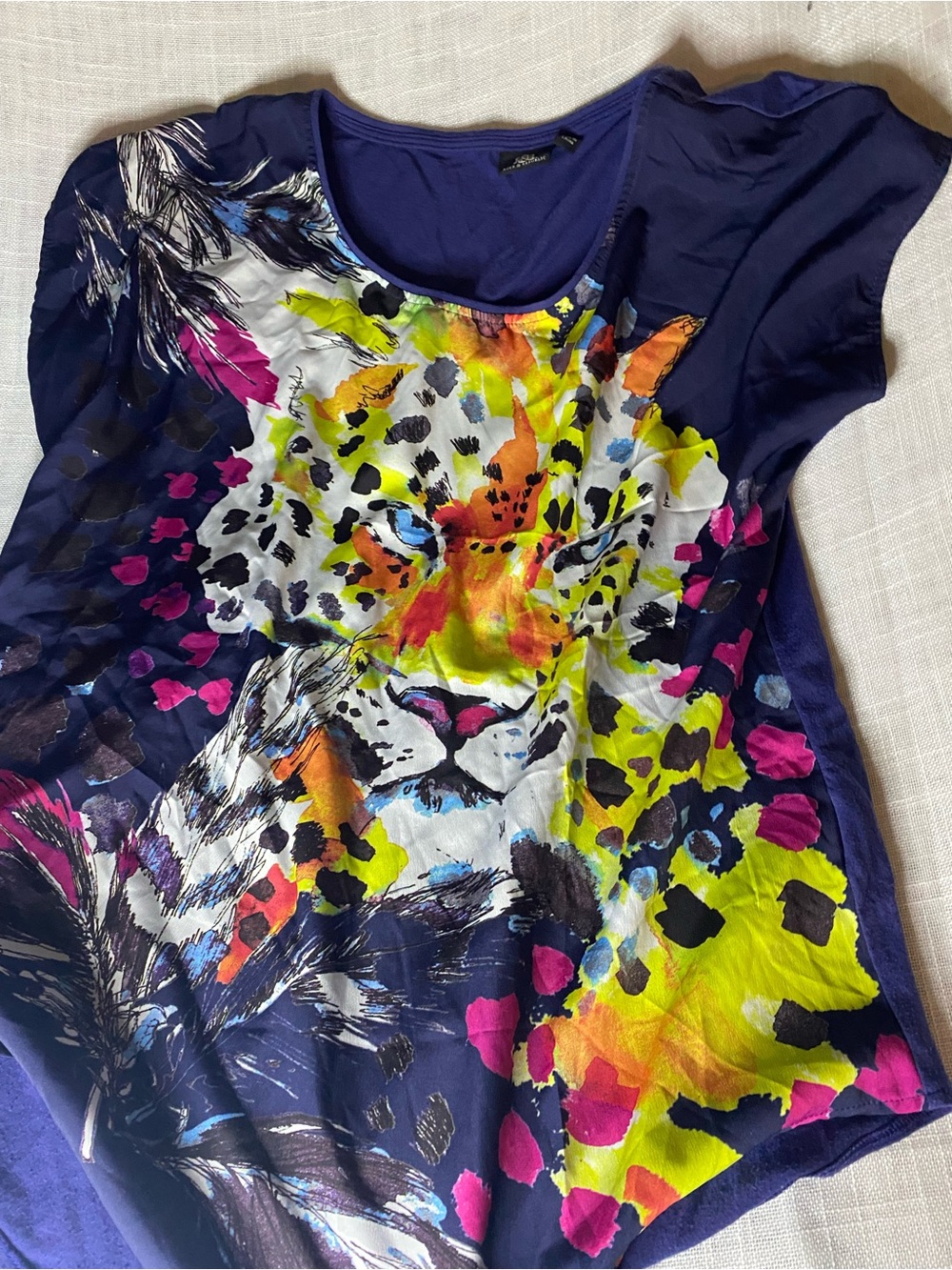 Rock & Republic Navy Kids Tee with Neon Leopard Graphic